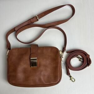 NEW Cesca Brown Leather Crossbody Bag with Metal Clasp